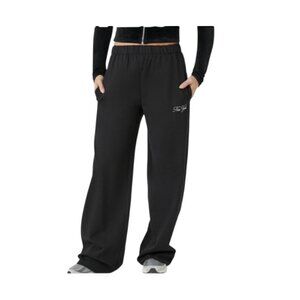 Forever 21 New York Embroidered Wide Leg Sweatpants Black Size XL Casual Cozy